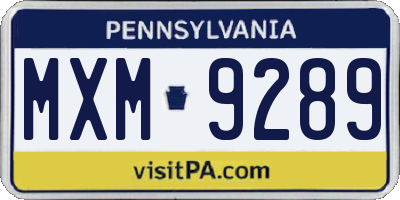 PA license plate MXM9289