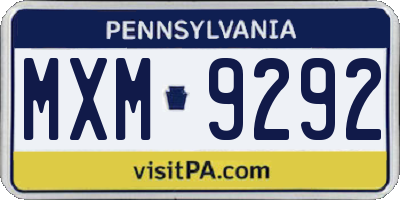 PA license plate MXM9292