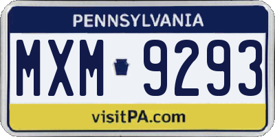 PA license plate MXM9293