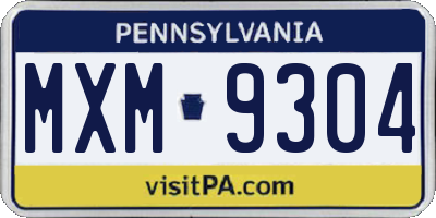 PA license plate MXM9304