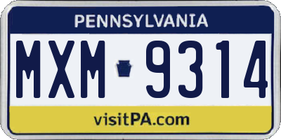 PA license plate MXM9314