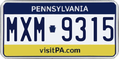 PA license plate MXM9315