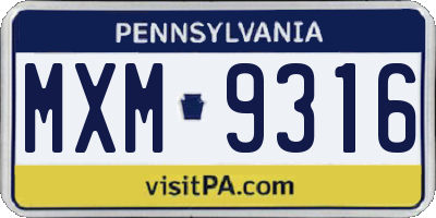 PA license plate MXM9316