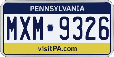 PA license plate MXM9326