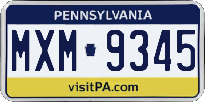 PA license plate MXM9345