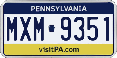 PA license plate MXM9351