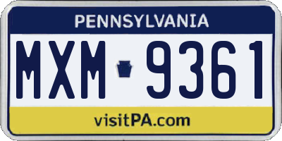 PA license plate MXM9361