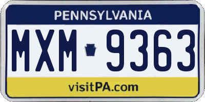 PA license plate MXM9363