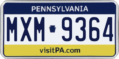 PA license plate MXM9364