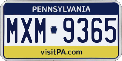 PA license plate MXM9365