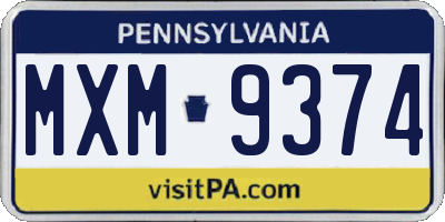 PA license plate MXM9374
