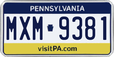PA license plate MXM9381