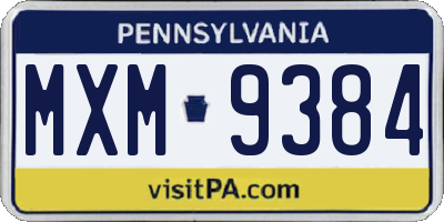 PA license plate MXM9384