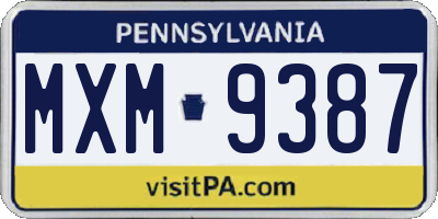 PA license plate MXM9387