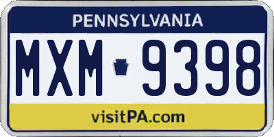 PA license plate MXM9398