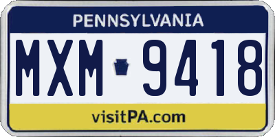 PA license plate MXM9418