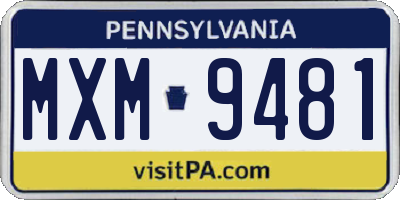 PA license plate MXM9481