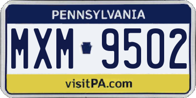 PA license plate MXM9502