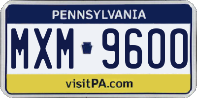 PA license plate MXM9600