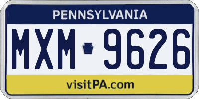 PA license plate MXM9626