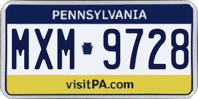 PA license plate MXM9728