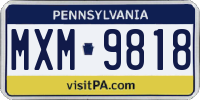 PA license plate MXM9818