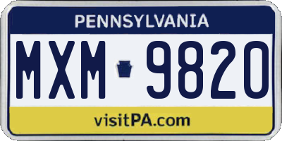PA license plate MXM9820