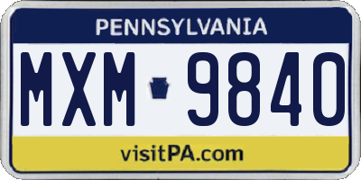 PA license plate MXM9840