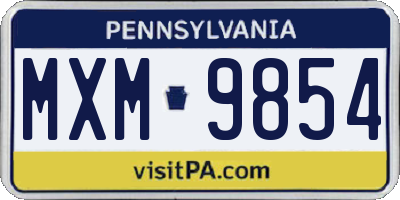 PA license plate MXM9854