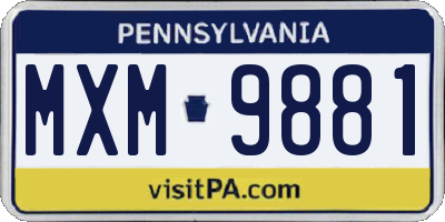 PA license plate MXM9881