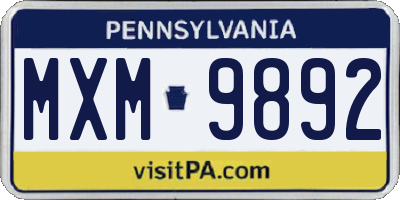 PA license plate MXM9892
