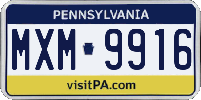 PA license plate MXM9916