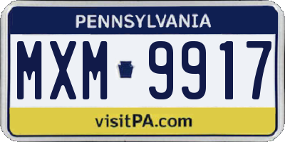 PA license plate MXM9917