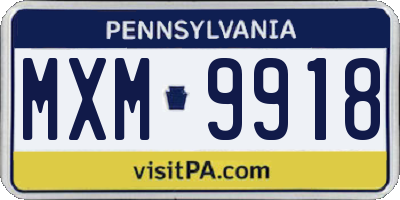 PA license plate MXM9918