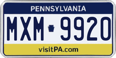 PA license plate MXM9920