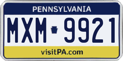 PA license plate MXM9921