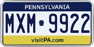 PA license plate MXM9922