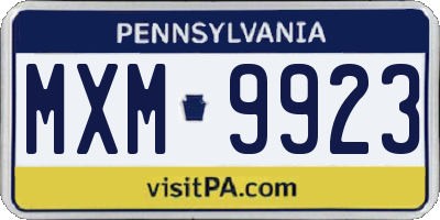 PA license plate MXM9923