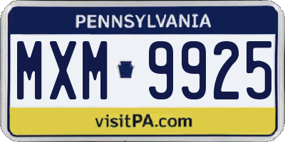 PA license plate MXM9925