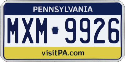 PA license plate MXM9926