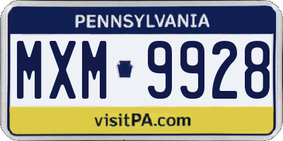 PA license plate MXM9928