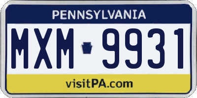 PA license plate MXM9931