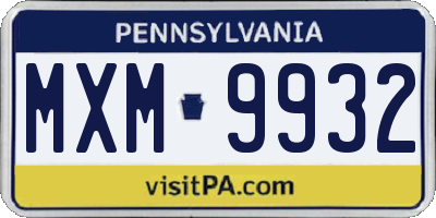 PA license plate MXM9932