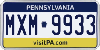 PA license plate MXM9933