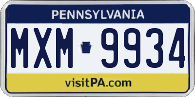 PA license plate MXM9934