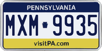 PA license plate MXM9935