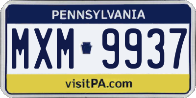 PA license plate MXM9937