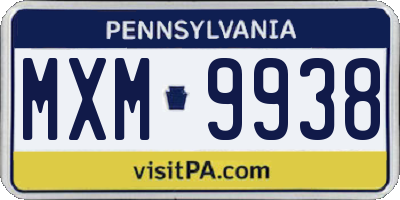 PA license plate MXM9938