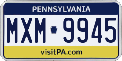 PA license plate MXM9945
