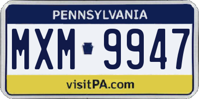 PA license plate MXM9947